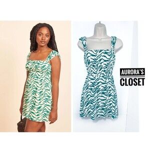 Reformation 6 White Zebra Darlin Mini Dress Flutter Sleeve Green $328